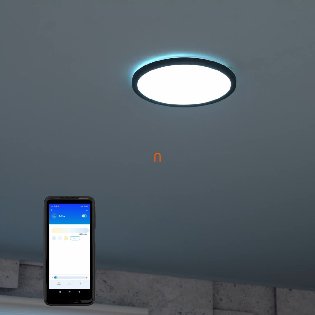 WiZ Super Slim Wi-Fi, Bluetooth 14W 1300lm 2700-6500K szabályozható mennyezeti LED lámpa 24cm, fekete