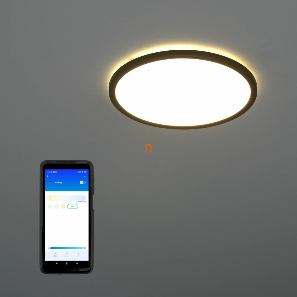 WiZ Super Slim Wi-Fi, Bluetooth 16W 1500lm 2700-6500K szabályozható mennyezeti LED lámpa 29cm, fekete