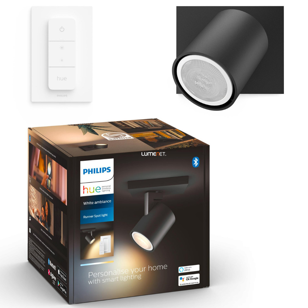 Philips Hue Runner White Ambiance LED spot lámpa, fekete + DIM Switch