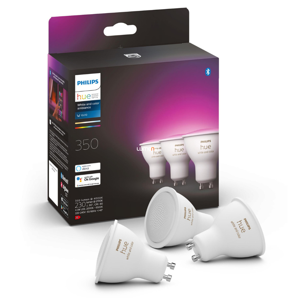 Philips Hue White and Color Ambiance 4,3W GU10 LED fényforrás 3db/csomag