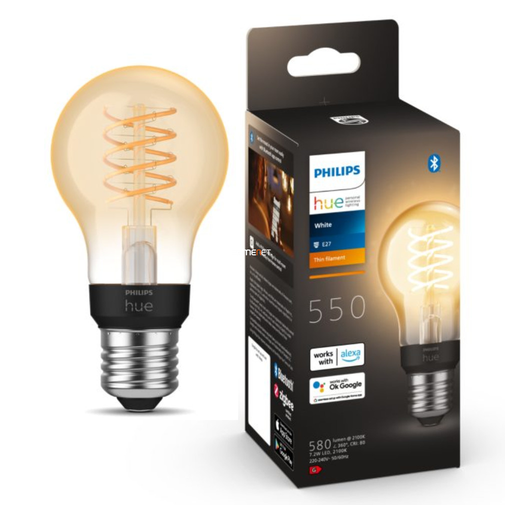 Philips Hue okos 7W 2100K E27 filament LED A60 fényforrás (White)