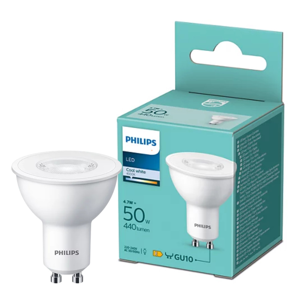 Philips GU10 LED 4,7W 380lm, hidegfehér-50 W izzó helyett