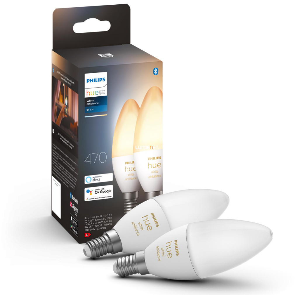 Philips Hue White Ambiance 4W E14 LED gyerya fényforrás 2db/csomag