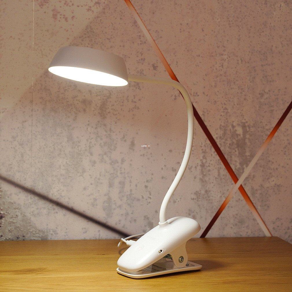 Philips csíptethető asztali LED lámpa, tölthető, hidegfehér, 3 W, fehér (Donutclip)
