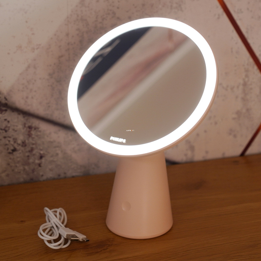 Philips szabályozható asztali LED lámpa sminktükörrel, 4,5W, rózsaszín (Mirror)