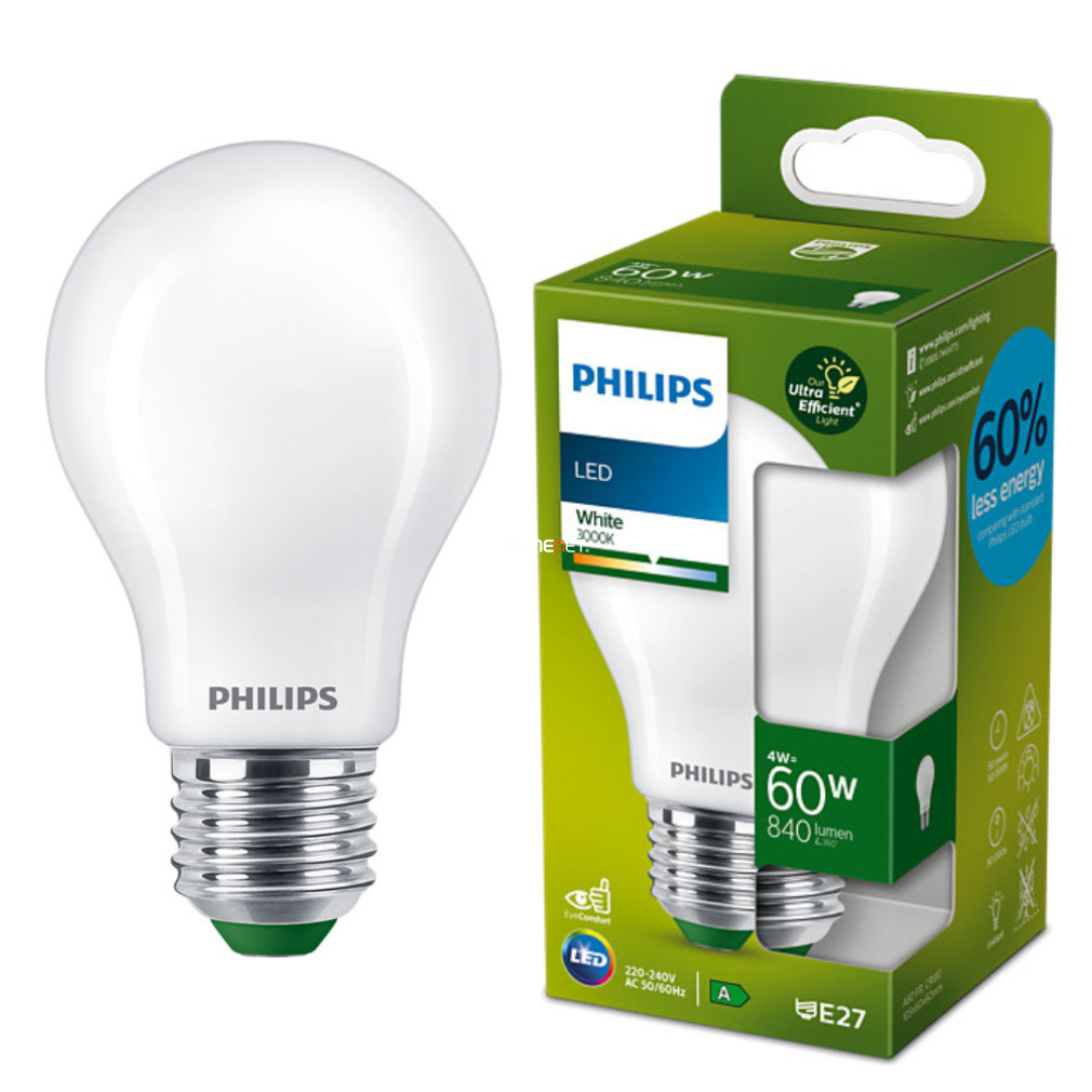 Philips E27 LED ultrahatékony 4W 840lm 3000K melegfehér - 60W izzóhelyett