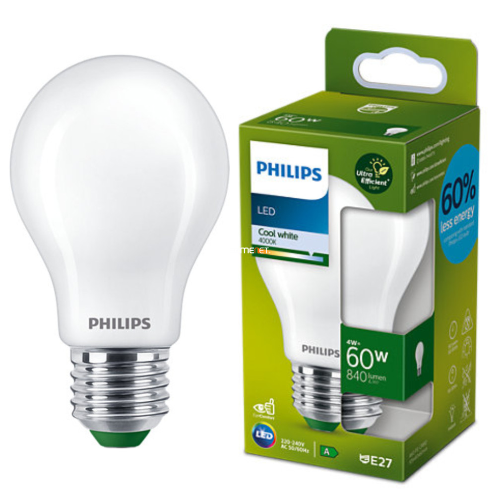 Philips E27 LED ultrahatékony 4W 840lm 4000K hidegfehér - 60W izzóhelyett