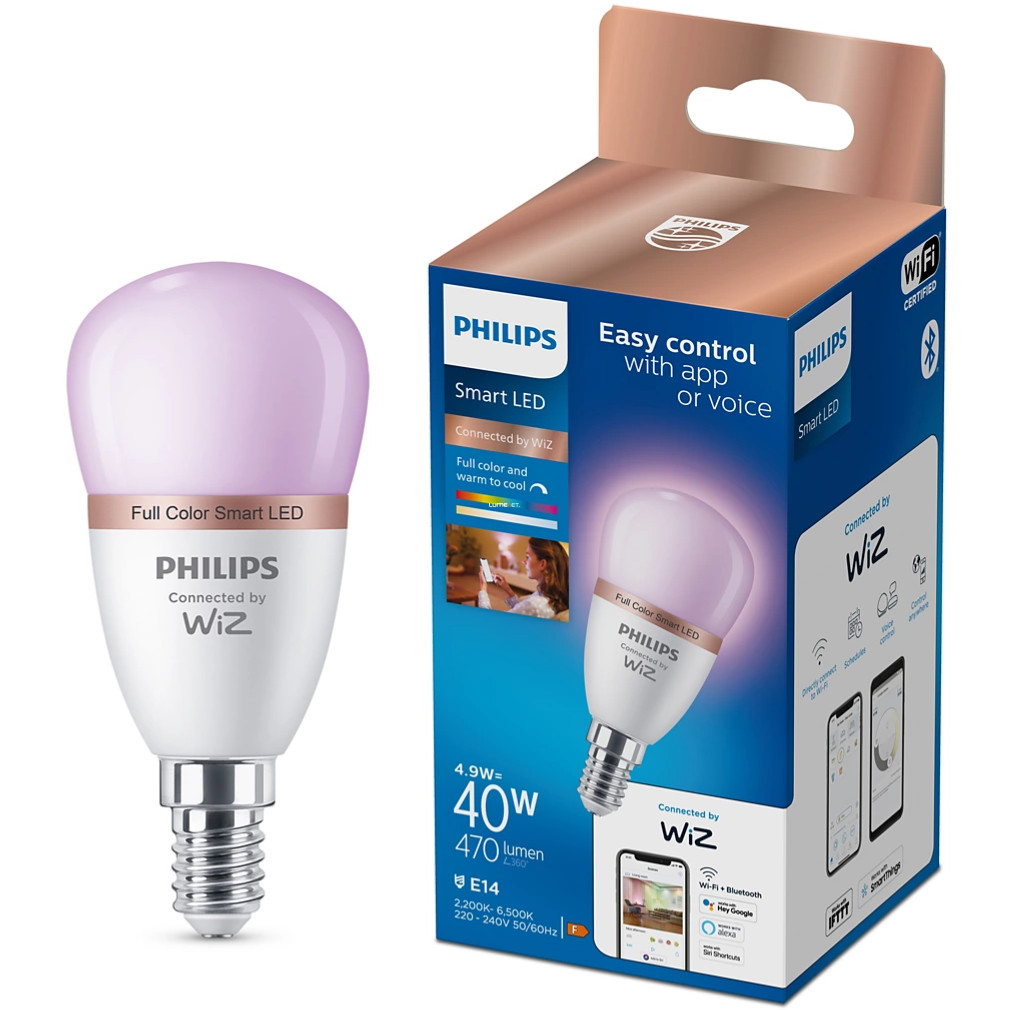 WiZ (Philips) okos E14 LED, 2200-6500 K, 40W izzó helyett (RGBW)