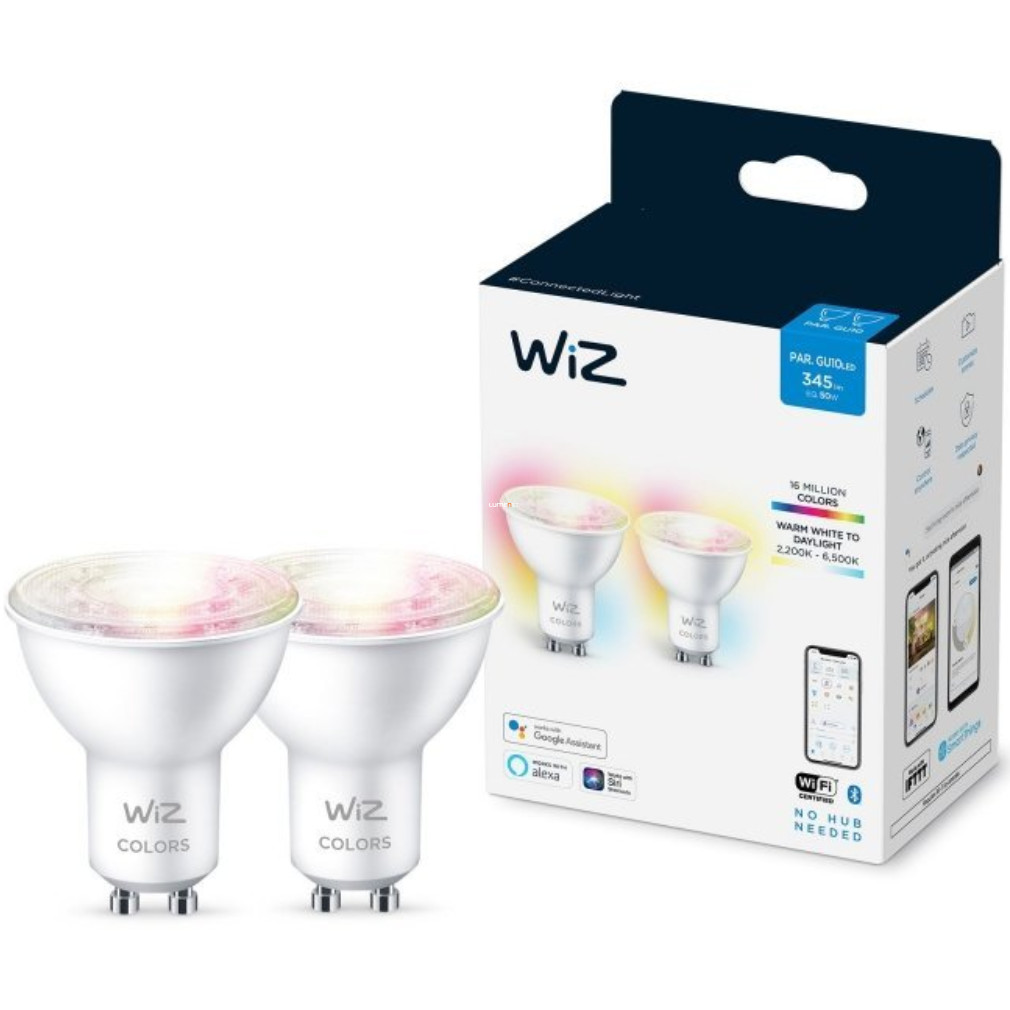 WiZ okos GU10 LED, 2200-6500 K, 50 W izzó helyett, 2 darabos (RGBW)