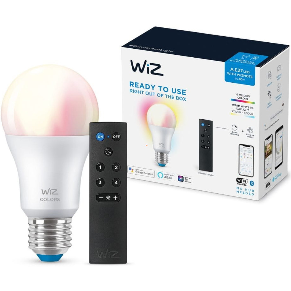 WiZ okos E27 LED távirányítóval, 2200-6500 K, 60 W izzó helyett (RGBW)