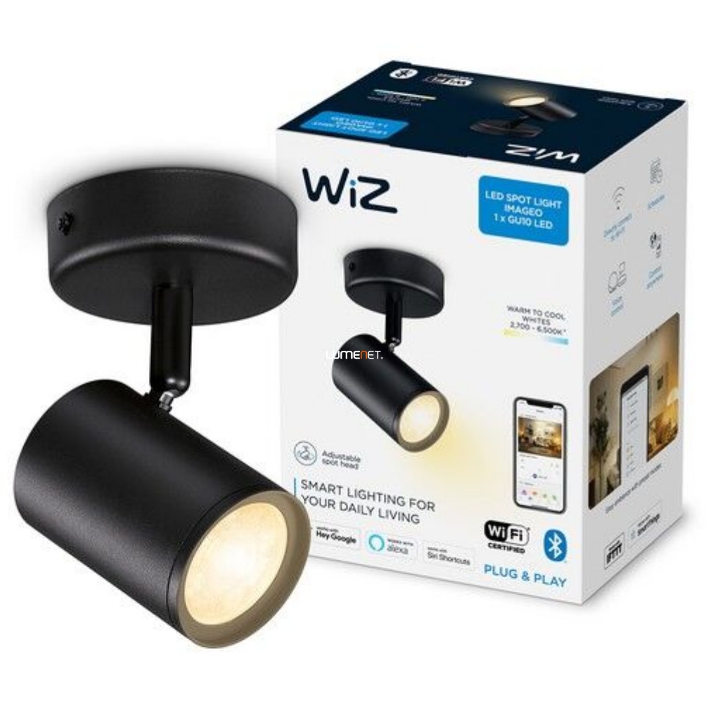 WiZ Imageo Wi-Fi/BT 1x5W 345lm 2700-6500K szabályozható LED spot lámpa, fekete