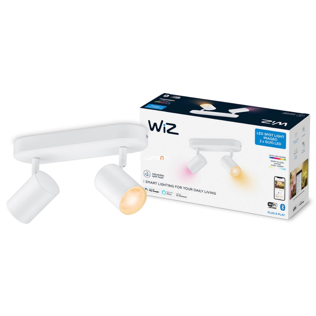 WiZ Imageo Wi-Fi/BT 2x5W 690lm 2200-6500K+RGB szabályozható LED spot lámpa, fehér
