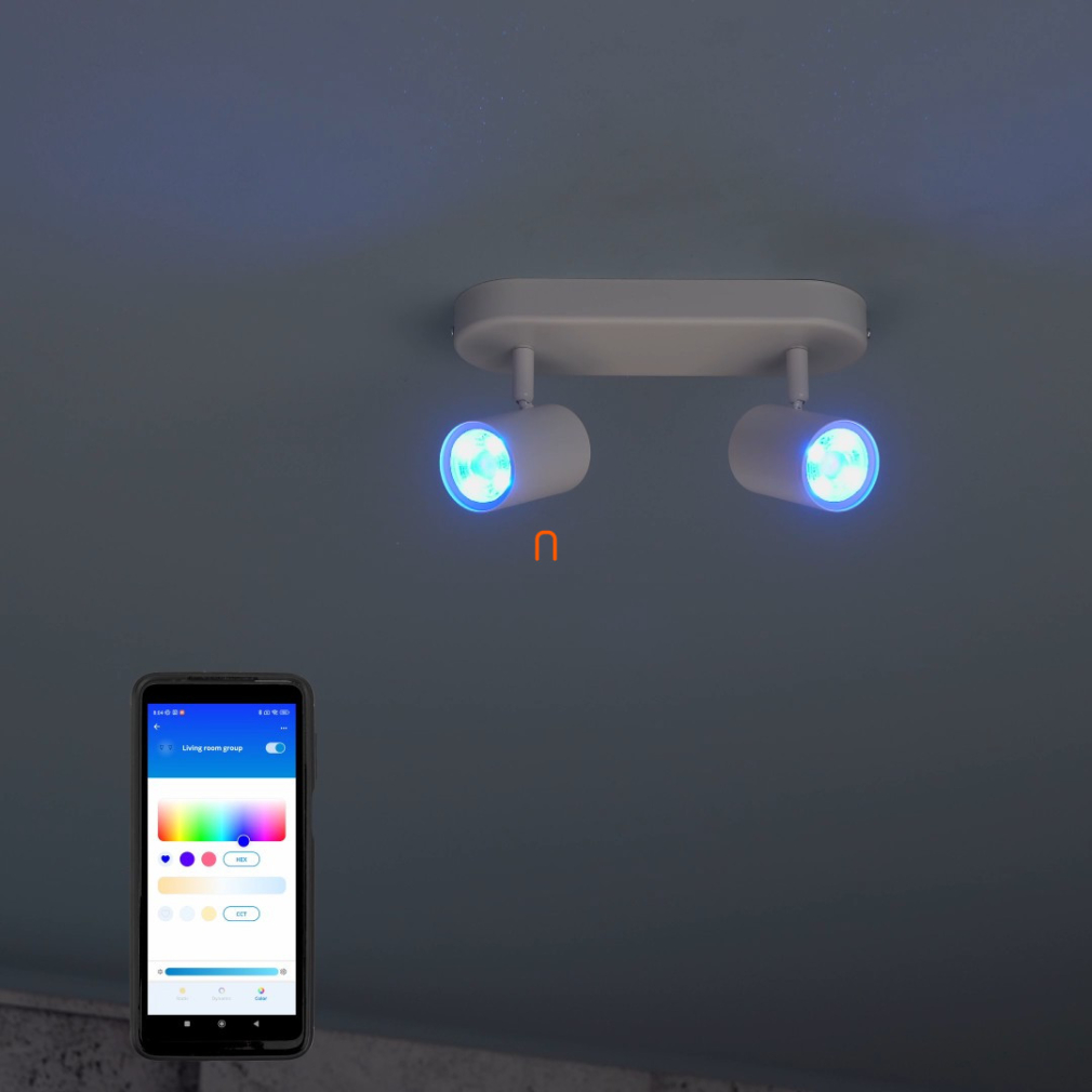 WiZ Imageo Wi-Fi, Bluetooth 2x5W 690lm 2200-6500K+RGB szabályozható LED spot lámpa, fehér