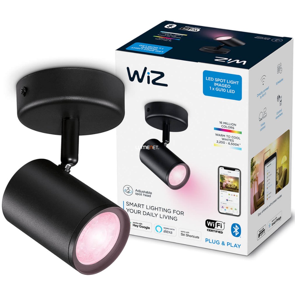 WiZ Imageo Wi-Fi/BT 1x5W 345lm 2200-6500K+RGB szabályozható LED spot lámpa, fekete