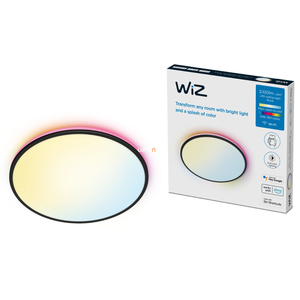 WiZ Rune 21W 2100lm 2700-6500K RGBW mennyezeti LED lámpa, fekete