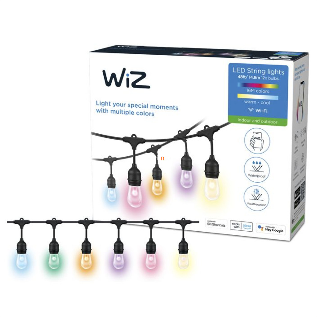 WiZ String Light kültéri RGBW LED fényfüzér 14,4m, fekete
