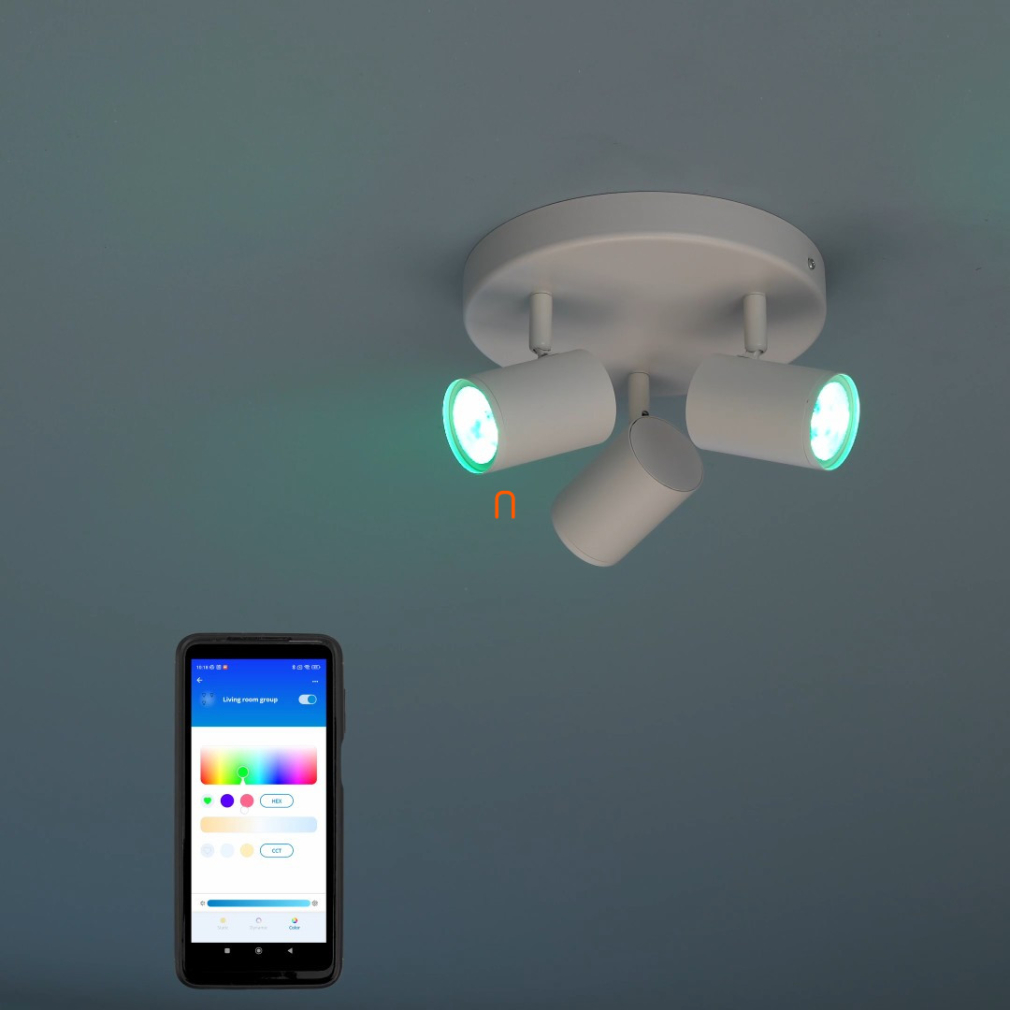 WiZ Imageo Wi-Fi, Bluetooth 3x5W 1035lm RGBW mennyezeti spot lámpa, kör alakú, fehér