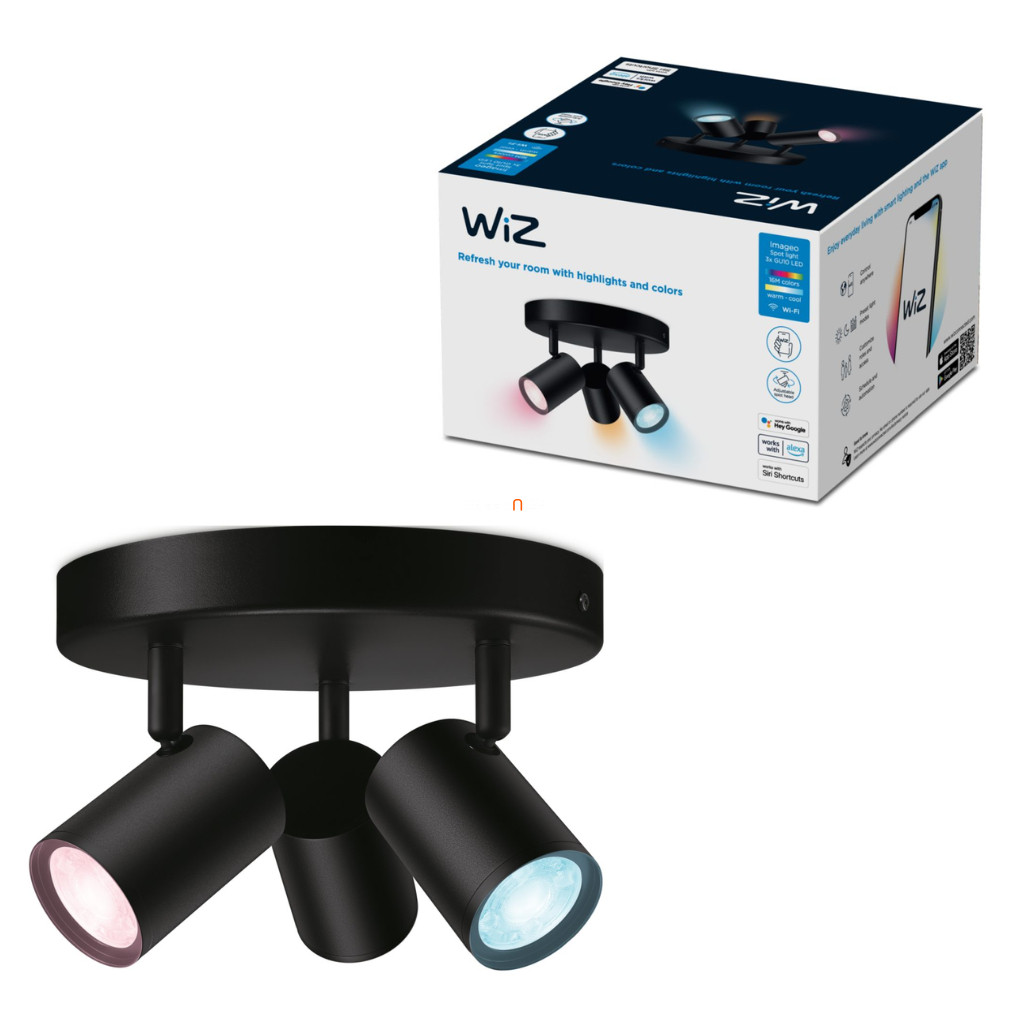 WiZ Imageo 3x5W 1035lm RGBW mennyezeti szpotlámpa, kör alakú, fekete