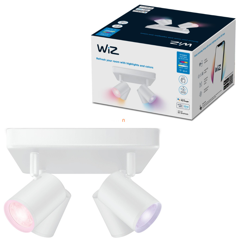 WiZ Imageo 4x5W 1380lm RGBW mennyezeti szpotlámpa, négyzet alakú, fehér