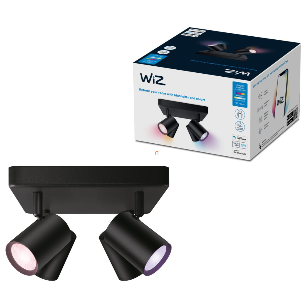 WiZ Imageo 4x5W 1380lm RGBW mennyezeti szpotlámpa, négyzet alakú, fekete