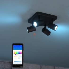   WiZ Imageo Wi-Fi, Bluetooth 4x5W 1380lm RGBW mennyezeti spot lámpa, négyzet alakú, fekete