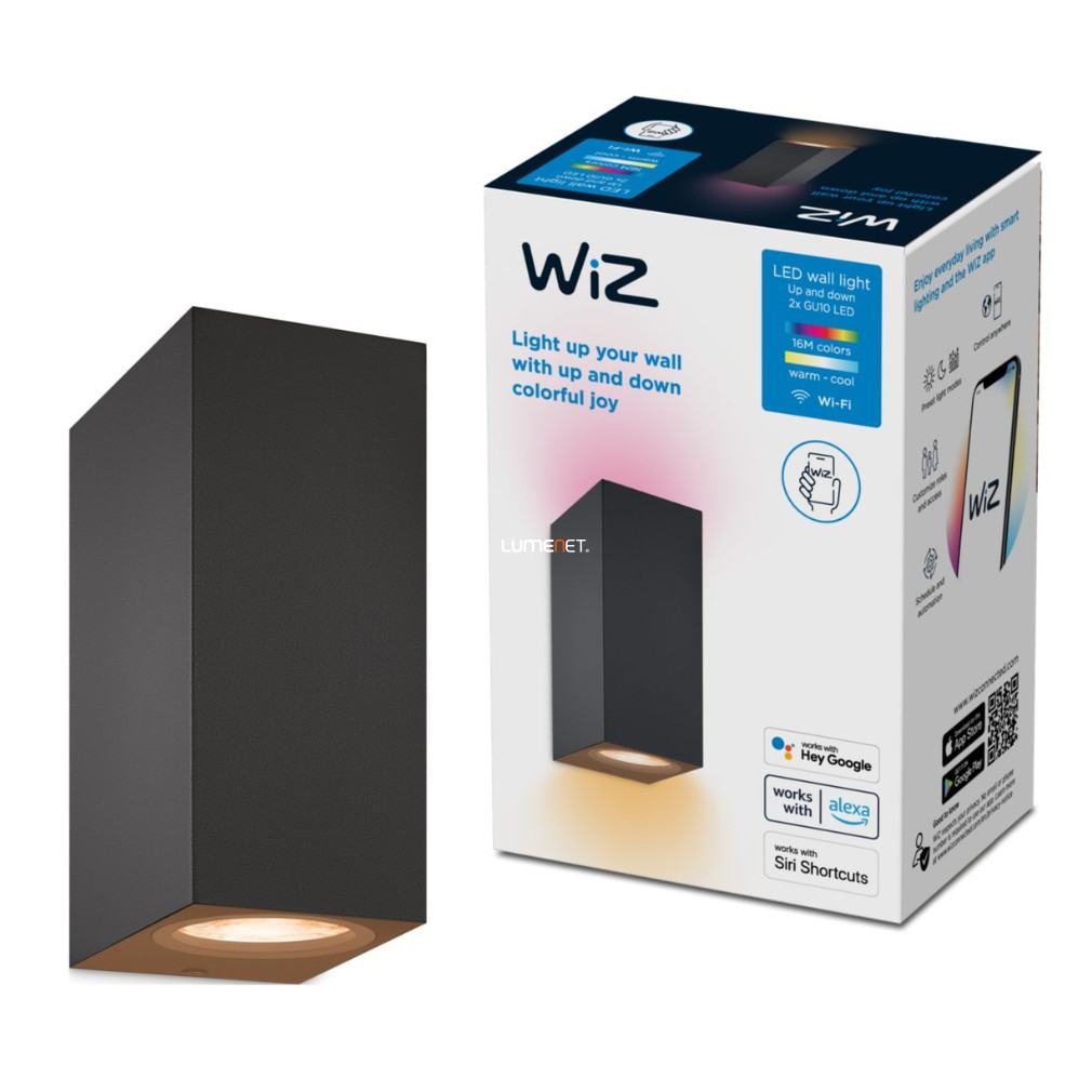 WiZ Up&Down 2x5W 690lm RGBW beltéri fel/le világító fali lámpa, fekete