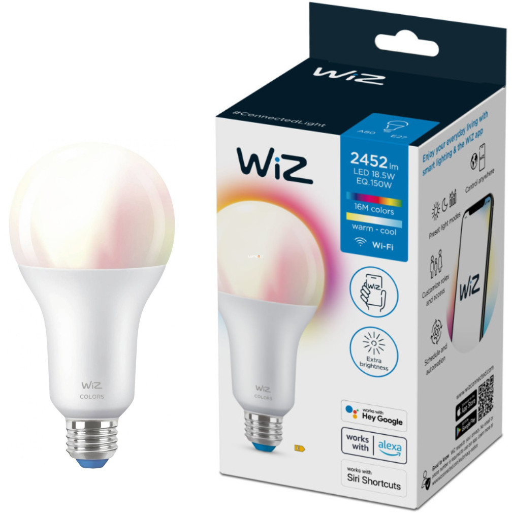 WiZ okos E27 LED, 2200-6500 K, 150 W izzó helyett (RGBW)