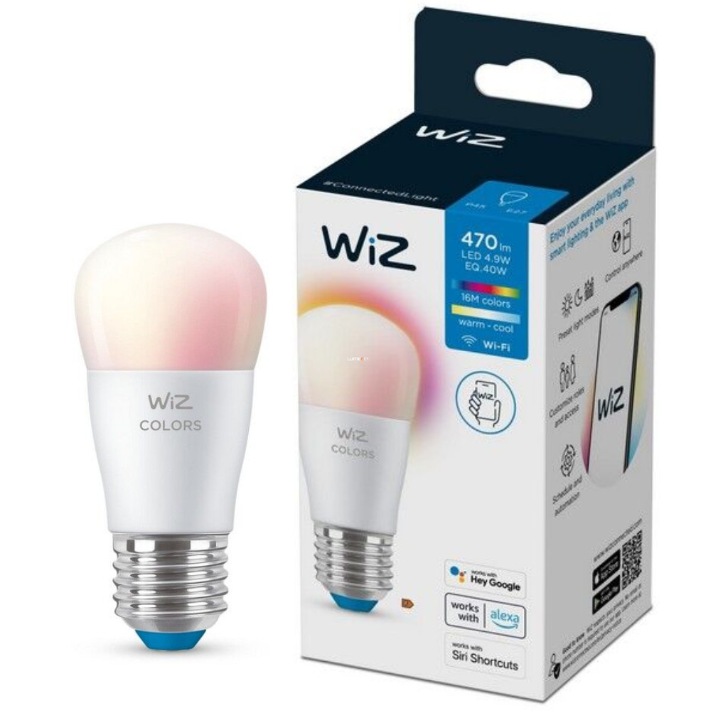 WiZ okos E14 LED, csepp forma, 2200-6500 K, 40 W izzó helyett (RGBW)