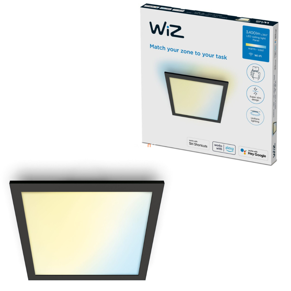 WiZ Ceiling SQ 36W 3400lm 2700-6500K mennyezeti LED panel, fekete