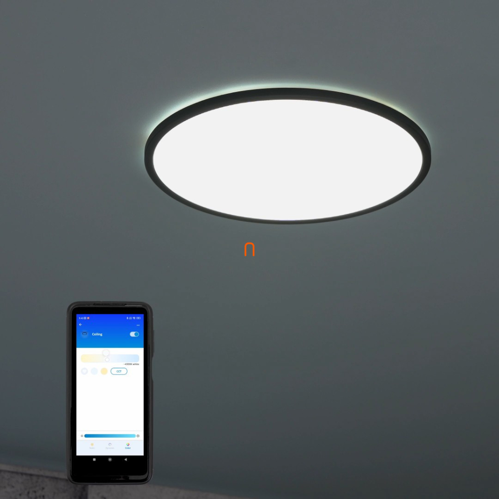 WiZ Super Slim Wi-Fi, Bluetooth 22W 2450lm 2700-6500K mennyezeti LED lámpa, fekete