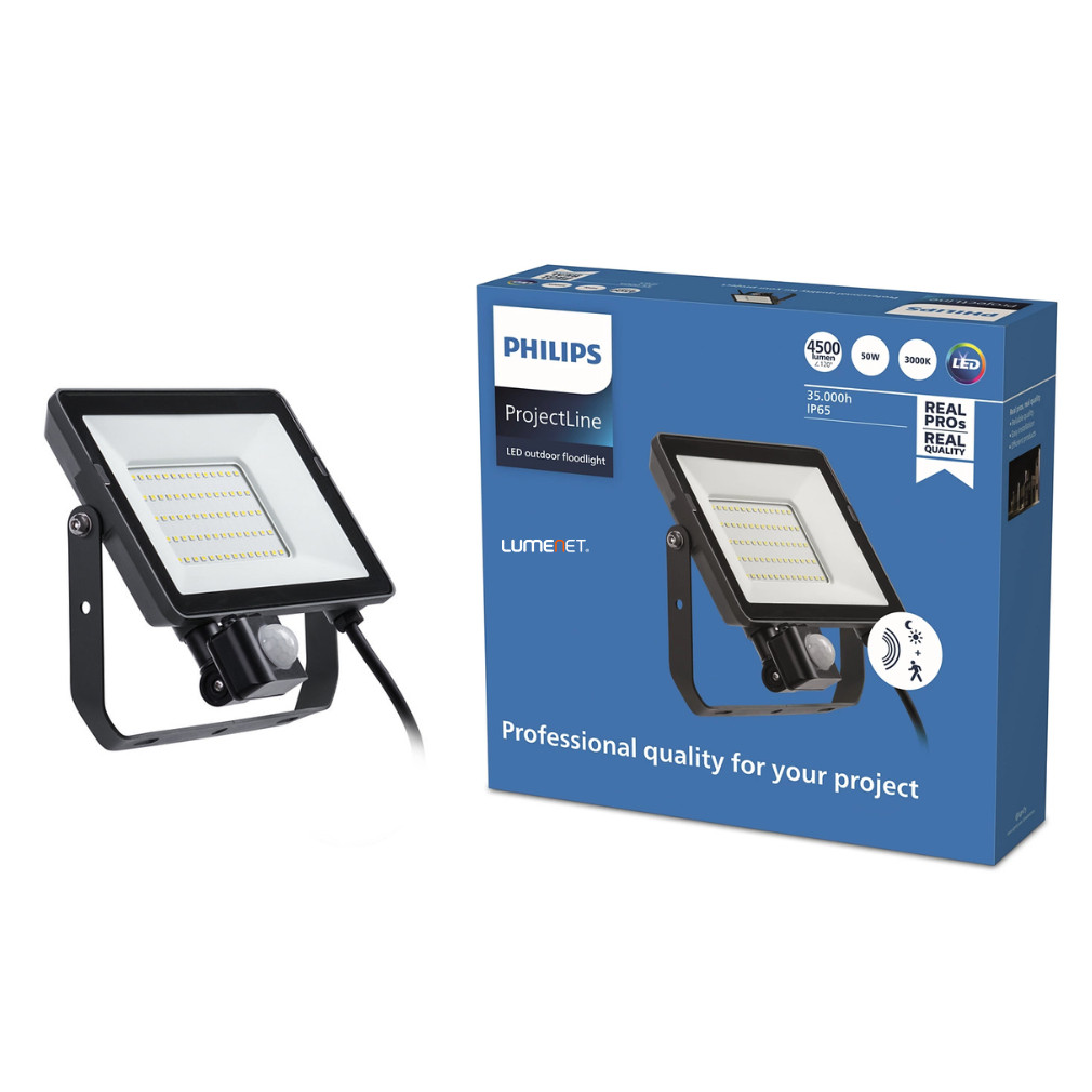 Philips mozgásérzékelős LED reflektor 50W melegfehér 4500lm IP65 (ProjectLine Floodlight)