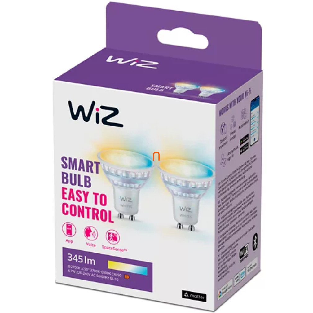 WiZ okos GU10 LED 2700-6500K, 50W izzó helyett 2 darab/csomag