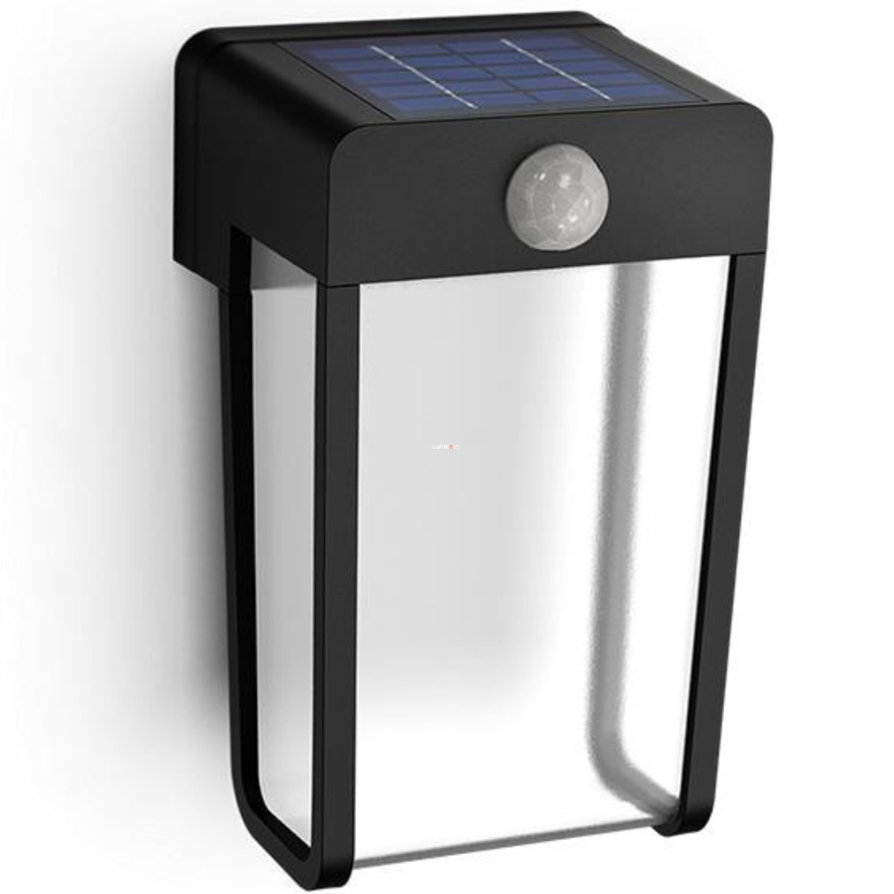 Philips kültéri mozgásérzékelős fali lámpa, napelemes, fekete-opál (Shroud)