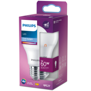   Philips E27 LED, 7 W, 806 lm, 6500 K, opál - 60 W izzó helyett