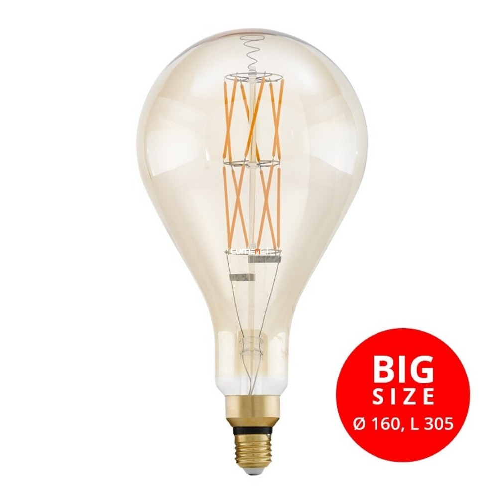 Borostyán színű E27 óriásgömb filament LED, 8 W, extra melegfehér