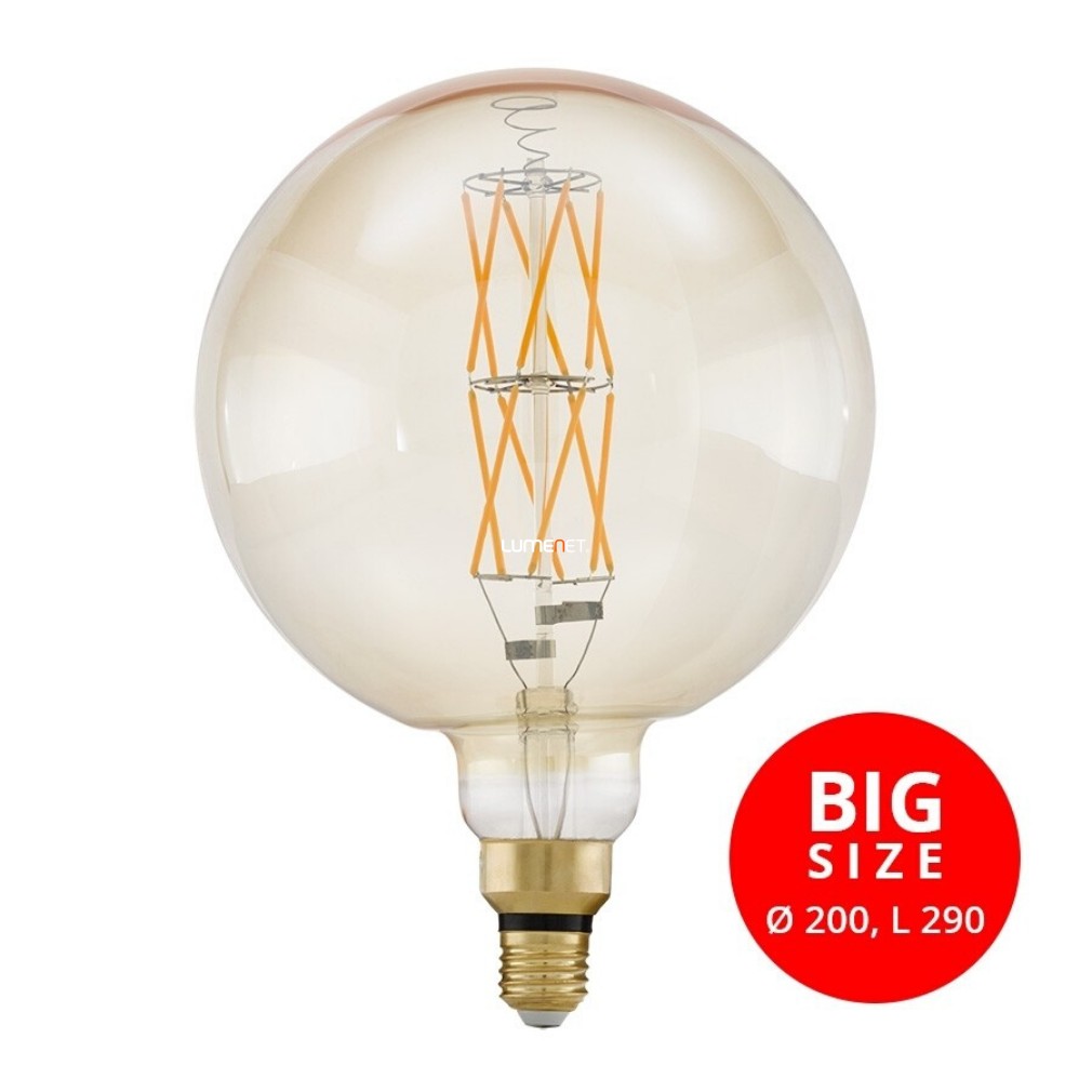 Szabályozható E27 óriásgömb filament LED, borostyán, 8 W, extra melegfehér
