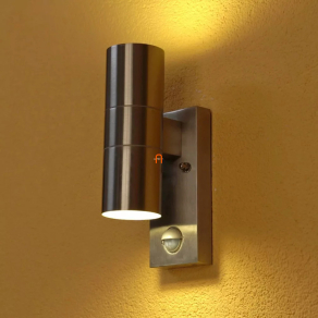   Szépséghibás Kültéri fali lámpa mozgásérzékelővel, két foglalattal, ezüstszínű (Riga)