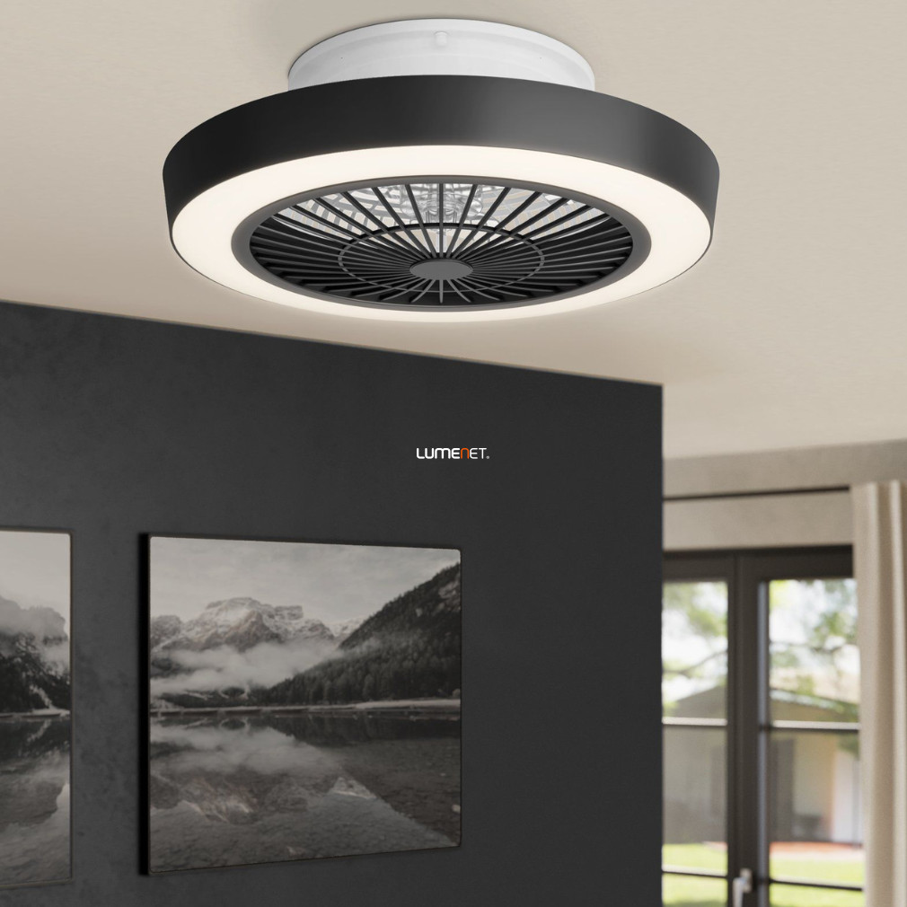 Ventilátoros mennyezeti LED lámpa távirányítóval 3X12,6 W, hideg-melegfehér, fekete-fehér színű (Sazan)