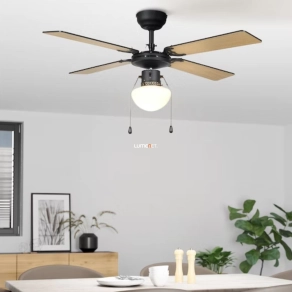   Húzókapcsolóval szabályozható ventilátoros mennyezeti lámpa, fekete-fa-fehér színű - Fortaleza Eglo 35122