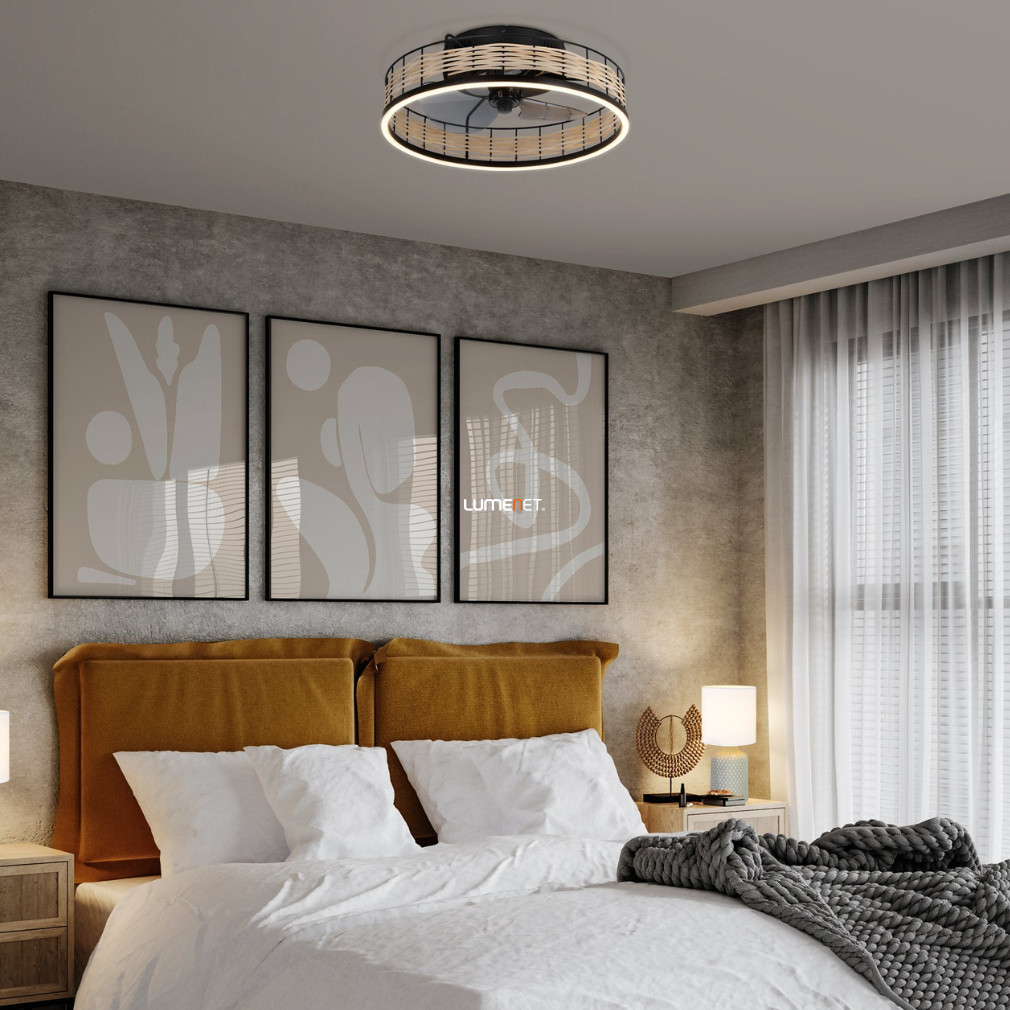 Ventilátoros mennyezeti LED lámpa távirányítóval 28 W, hideg-melegfehér, fekete-barna színű (Frana)