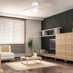   Húzókapcsolóval szabályozható ventilátoros mennyezeti lámpa, fehér-fa színű - Cagliari Eglo 35181