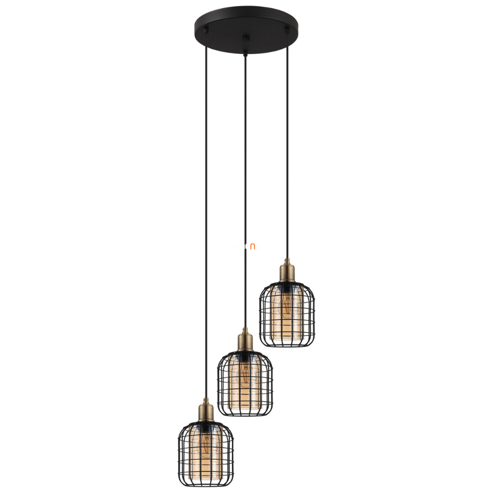 Függesztett lámpa három foglalattal, fekete-bronz-borostyán színű (Chisle)