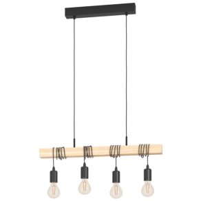   Függesztett lámpa négy foglalattal, fekete-fa - Townshend Eglo 43512