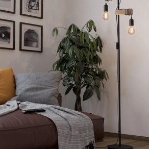   Állólámpa 167 cm, fekete-fa színű - Townshend Eglo 43516, zsinórkapcsoló, 2xE27 foglalattal