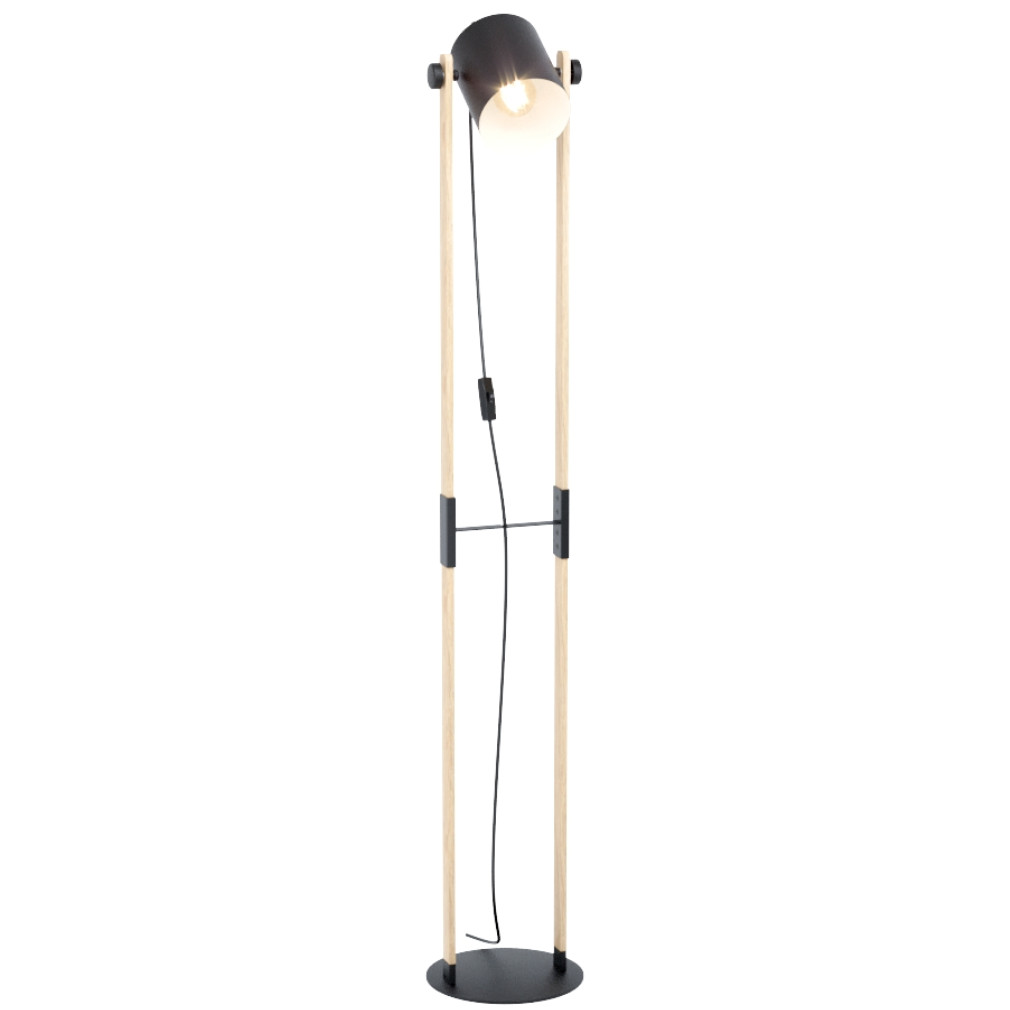 Állólámpa, 140 cm, fekete-bézs-fa színű - Hornwood Eglo 43521, zsinórkapcsoló, 1xE27 foglalattal