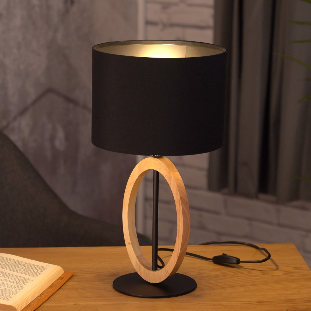 Asztali lámpa, fa karikával (Basildon)