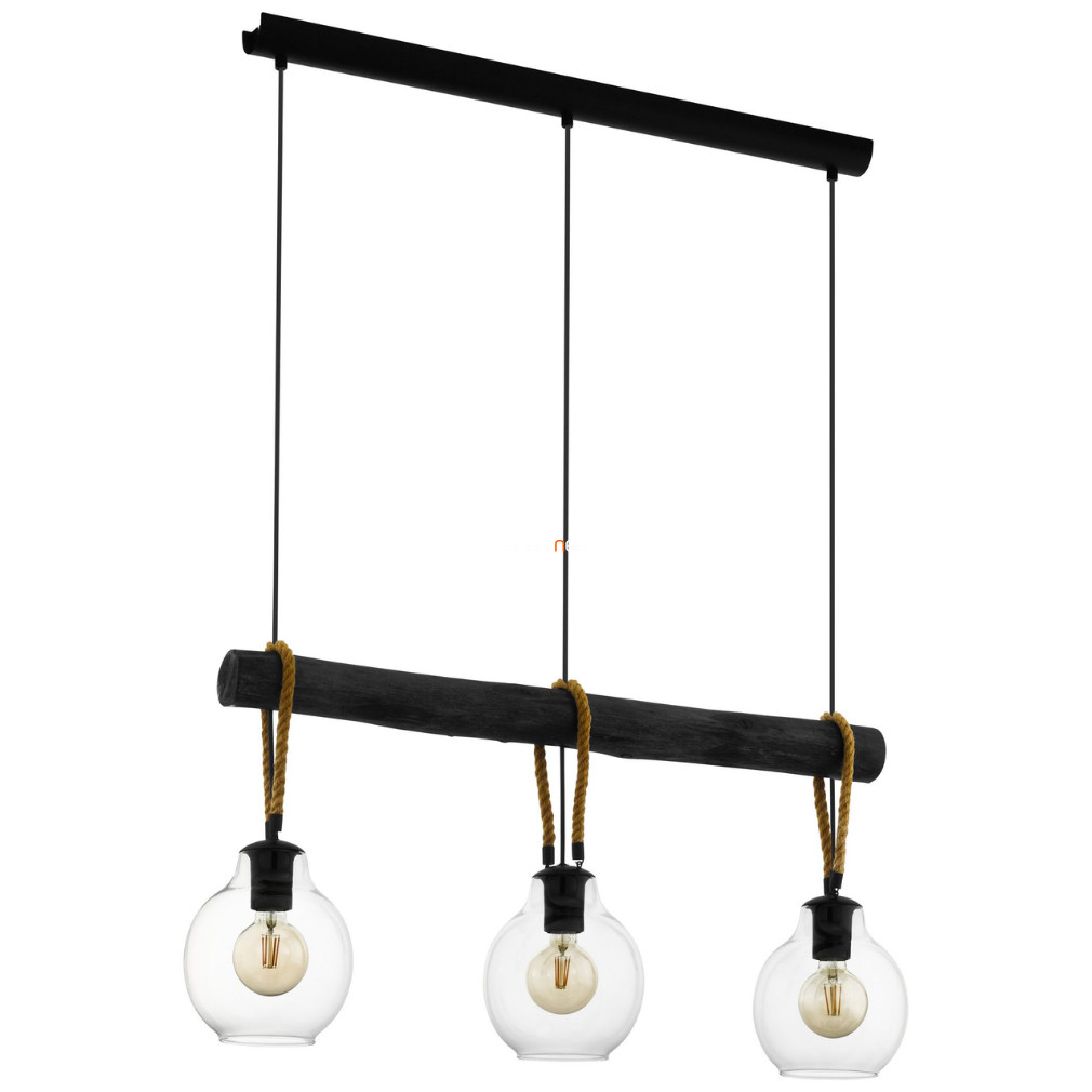 Függesztett lámpa három foglalattal, fekete-barna-áttetsző (Roding)