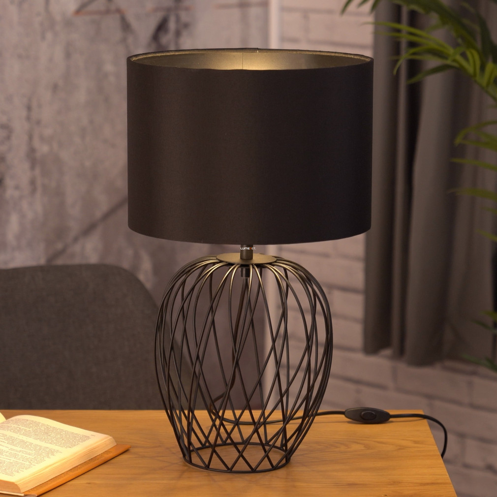 Fekete asztali lámpa, textil (Nimlet)
