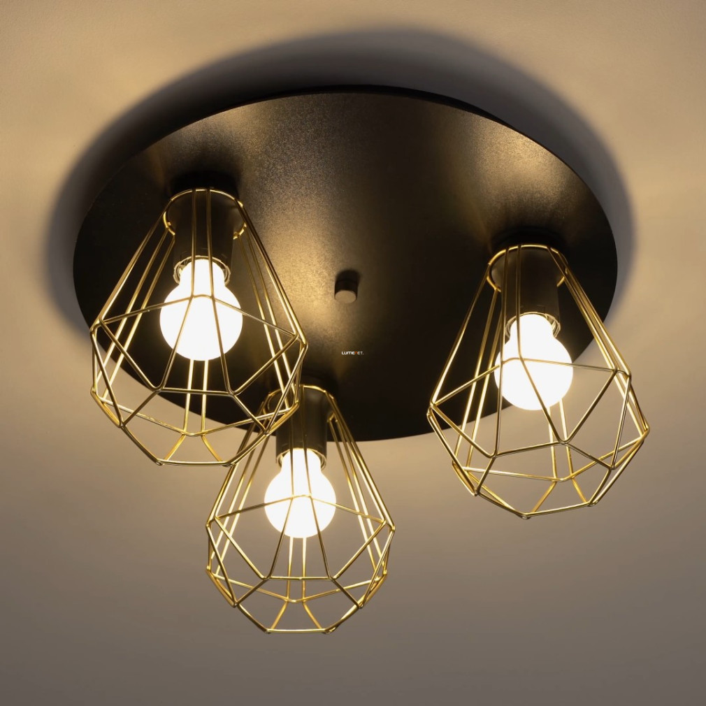 Mennyezeti lámpa három foglalattal, 45 cm, fekete-sárgaréz (Tarbes)