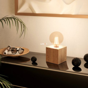   Asztali fa kocka lámpa, 9 cm - Prestwick 2 Eglo 43733, 1xE27 foglalattal